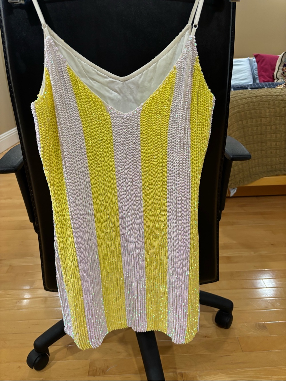 Retrofete Striped Yellow & White Sequin Spaghetti Strap Dress - Picture 6 of 9